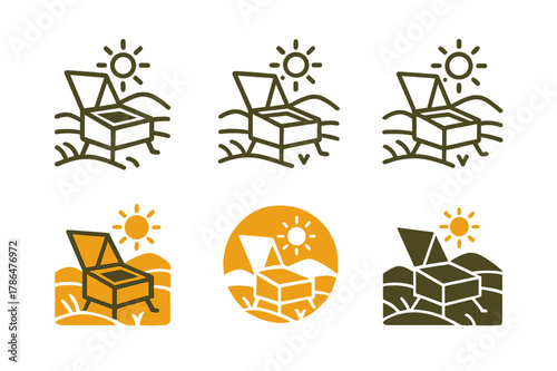 Solar Energy Logos. Renewable energy in rural areas without technology dependence. Set Logo of renewable energy in rural areas without technology dependence: