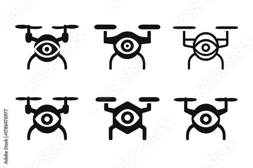 Surveillance Drone Logos. enemy surveillance. Set Logo of enemy surveillance: Surveillance Drone. harmonious logo variations of the same emblematic concept,