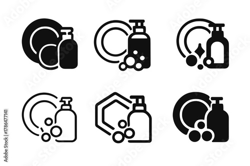 Cleaning Logo Variations. Cleaning the house together. Set Logo of Cleaning the house together: dishwashing plates and soap suds. Icon set. harmonious logo