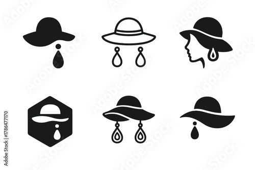 Stylized Accessory Logos. Personal Appearance. Set Logo of Accessories Icon: Filled silhouette, Minimal outline, Abstract geometric, Negative space, Stylized