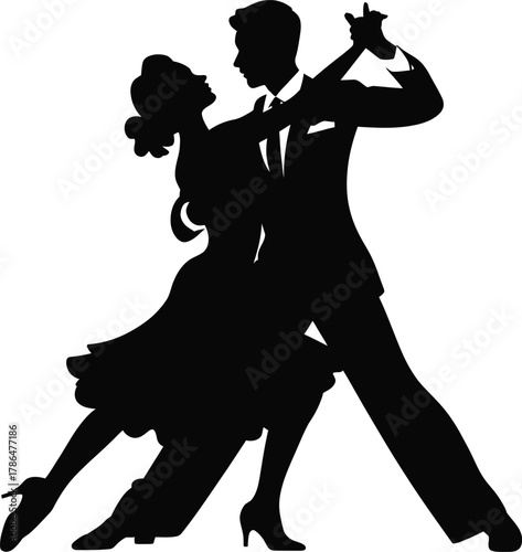 Silhouette of couple performing elegant tango