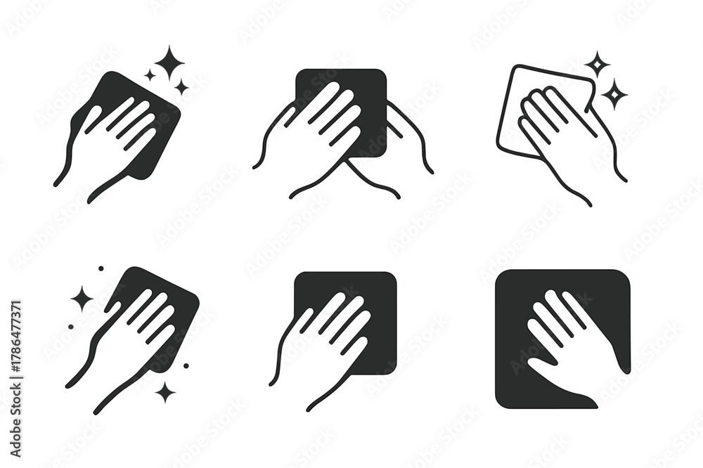 Obraz premium Cleaning Hands Logos. Cleaning the house together. Set Logo of Cleaning the house together: two hands with sponge. Icon set. harmonious logo variations of the