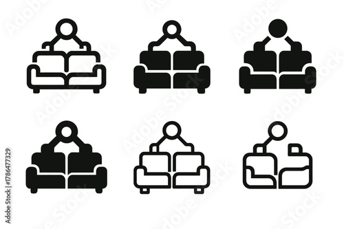 Modular Furniture Logos. Radical new takes on home automation and living spaces. Set Logo of modular robotic furniture: sofa segments that self-rearrange. Icon