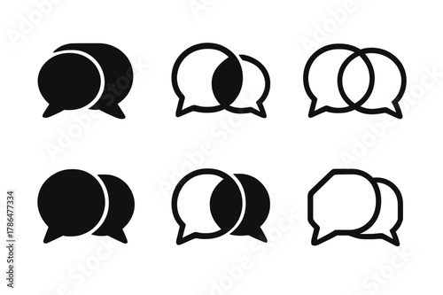 Dialogue Logo Variations. Building rapport. Set Logo of Building rapport: overlapping speech bubbles symbolizing dialogue. Icon set. harmonious logo variations