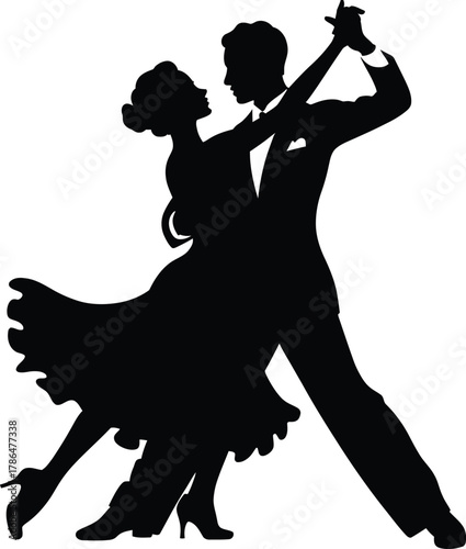 Silhouette of couple performing elegant tango