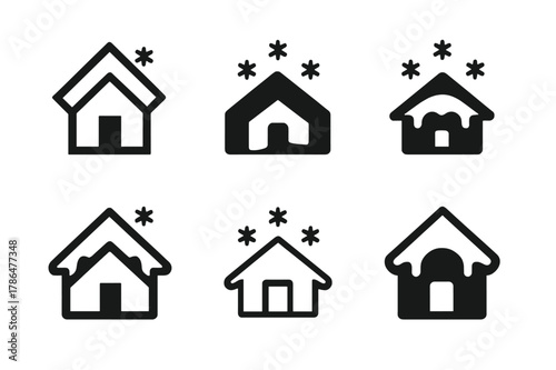 Weather-Resilient Home Logos. Building homes that can withstand extreme weather conditions. Icon set. Set Logo of building homes that can withstand extreme