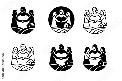 Rural Women Entrepreneurs Logo. Women entrepreneurs in rural areas. Set Logo of women entrepreneurs in rural areas: cooperative circle of joined hands. Icon