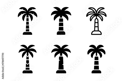 Tropical Palm Logo Variations. Tropical palm tree decor for summer events. Set Logo of Tropical palm tree decor for summer events: inflatable palm column. Icon