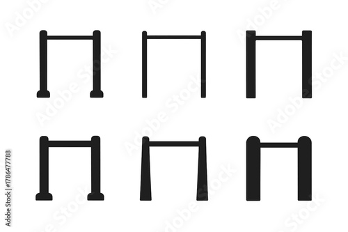 Jungle Gym Logos. jungle gym bar. Set Logo of jungle gym bar: single pull-up bar posts. Icon set. harmonious logo variations of the same emblematic concept,
