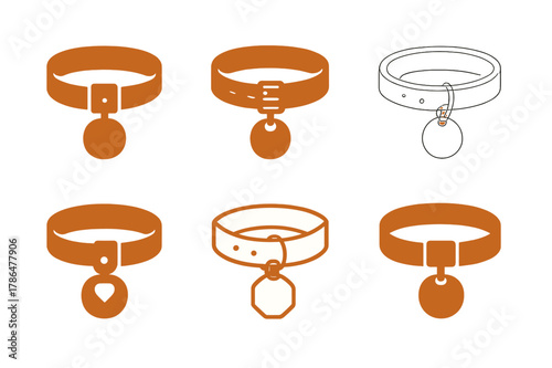 Pet Adoption Logos. Pet adoption services and advocacy. Set Logo of Pet adoption services and advocacy: pet collar with tag. Icon set. harmonious