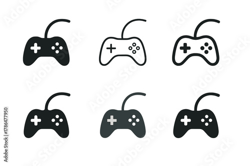 Game Logo Variations. Game storylines. Set Logo of game storylines: controller cable forming narrative arc. Icon set. harmonious logo variations of the same
