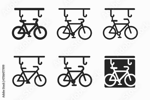 Overhead Garage Storage Logos. Using overhead storage racks in the garage. Set Logo of Using overhead storage racks in the garage: bicycle suspended from