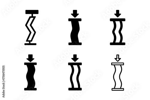 Structural Load Logo Variations. Structural load diagram. Icon set. Set Logo of Structural load diagram: column under axial load with buckling shape.