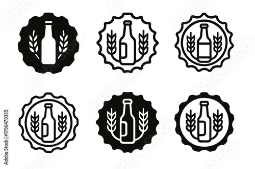 Craft Beer Logo Designs. Home-brewed beer making and bottle design. Set Logo of home-brewed beer making and bottle design: bottle cap. Icon set. harmonious