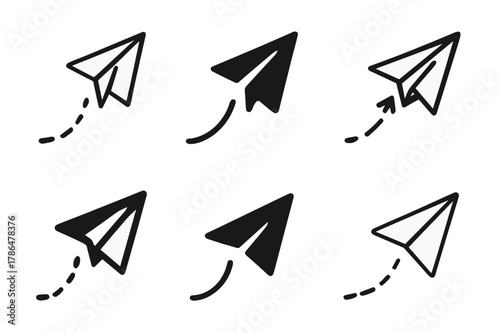 Rising After Setback. Life after a personal failure or disappointment. Icon set. Set Logo of Life after a personal failure or disappointment: paper airplane