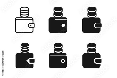Budgeting Logo Variations. Paying off debts and credit obligations. Set Logo of budgeting discipline: wallet with balanced coins. Icon set. harmonious logo