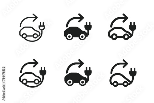 Electric Logo Variations. Electric vehicle adoption. Set Logo of electric vehicle adoption: grid integration arrows. Icon set. harmonious logo variations of