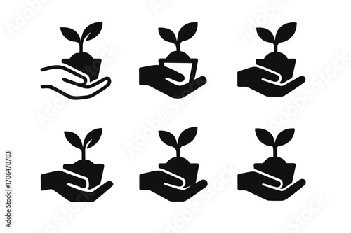 Seed Planting Logos. Planting seeds. Icon set. Set Logo of Planting seeds: biodegradable paper pots. harmonious logo variations of the same emblematic concept,