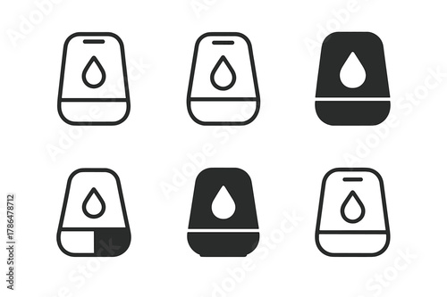 Sleep Essentials Logos. Sleep essentials. Set Logo of Sleep essentials: bedside humidifier with droplet. Icon set. harmonious logo variations of the same