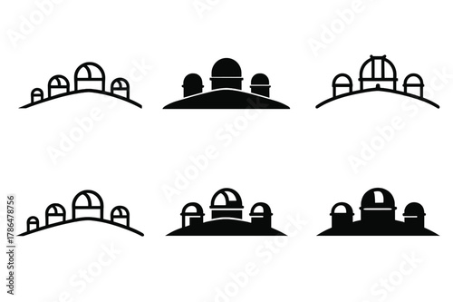 Global Observatory Logos. Astronomical observatories around the world. Icon set. Set Logo of astronomical observatories around the world: South African Large