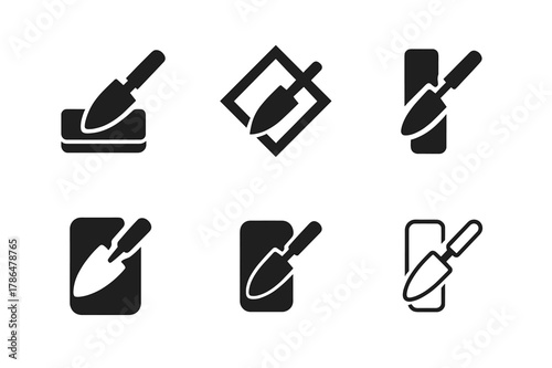 Gardening Tool Logos. Sharpening gardening tools. Icon set. Set Logo of sharpening gardening tools: blade edge detail. harmonious logo variations of the same