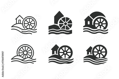 Rural Renewable Energy Logos. Renewable energy in rural areas without technology dependence. Set Logo of renewable energy in rural areas without technology