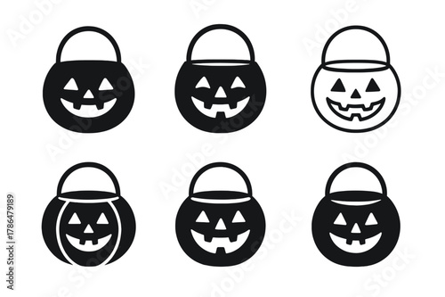 Halloween Logo Concepts. Halloween parties and decorations. Set Logo of Halloween parties and decorations: candy bucket pumpkin pail. Icon set. harmonious logo