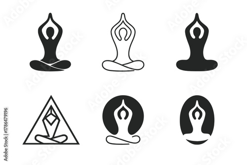 Yoga Pose Logos. Fitness and wellness. Set Logo of Fitness and wellness: yoga pose silhouette. Icon set. harmonious logo variations of the same emblematic