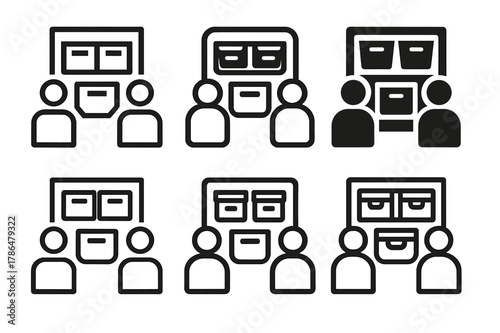 Shared Closet Icons. Designing a closet for multiple users with shared storage areas. Icon set. Set Logo of Designing a closet for multiple users with shared