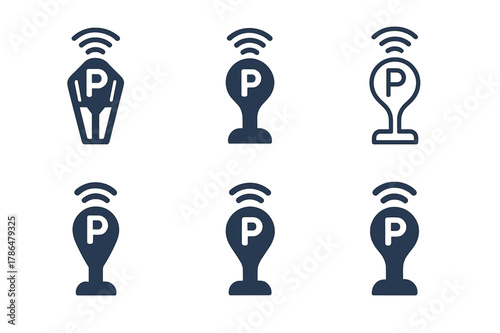 Smart City Logo Variations. smart city technologies. Set Logo of smart city technologies: smart parking meter with P wave. Icon set. harmonious logo variations