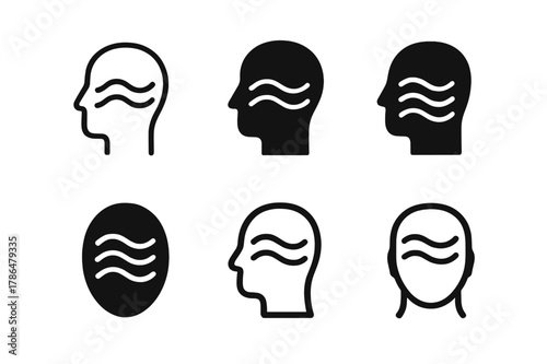Mindful Design Logos. Mindfulness in Design. Set Logo of Mindfulness in Design: aligned typographic baseline with breath waves. Icon set. harmonious logo