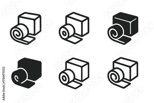 Adaptive Fitness Logos. Adaptive fitness and exercise routines. Icon set. Set Logo of adaptive fitness and exercise routines: yoga block and strap combo.