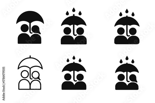 Empathy Emblem Variations. Empathy in romantic relationships and building strong friendships. Set Logo of empathy and connection: shared umbrella in the rain.