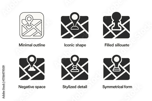 Sculpture Garden Logos. Sculpture gardens. Set Logo of Sculpture gardens: garden map with statue markers. Icon set. harmonious logo variations of the same