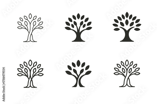 Tree Logo Variations. Relationship therapy and counseling. Set Logo of relationship therapy and counseling: tree with two branches joining. Icon set.