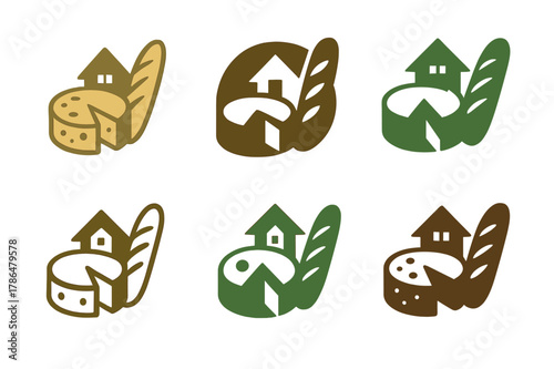 Village Festival Logos. A rural village festival with homemade jams and baked goods for sale. Set Logo of A rural village festival with homemade jams and baked