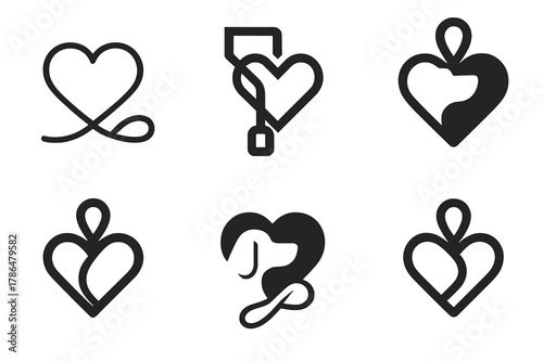 Pet Adoption Logos. Pet adoption services and advocacy. Set Logo of Pet adoption services and advocacy: leash and heart loop. Icon set. harmonious logo