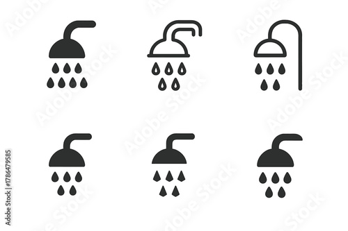 Morning Routine Logos. Morning routine. Set Logo of Morning routine: shower head with water drops. Icon set. harmonious logo variations of the same emblematic