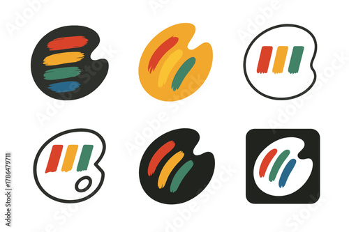 Brushstroke Logo Variations. Brushstroke techniques. Set Logo of Brushstroke techniques: palette with color strokes. Icon set. harmonious logo variations of