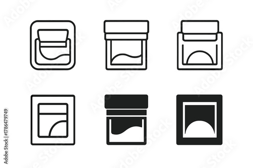 Screen Printing Icons. Screen printing. Set Logo of Screen printing: silk screen frame. Icon set. harmonious logo variations of the same emblematic concept,