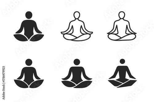 Diverse Fitness Logos. Fitness and workout trends (HIIT, yoga). Icon set. Set Logo of Fitness and workout trends (HIIT, yoga): yoga lotus pose. harmonious logo