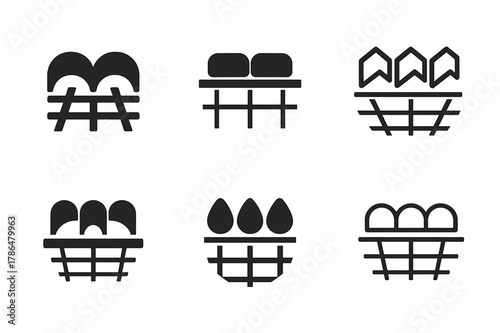 Ceiling Install Art Variations. Ceiling installation diagram. Icon set. Set Logo of Ceiling installation diagram: acoustic insulation batts over