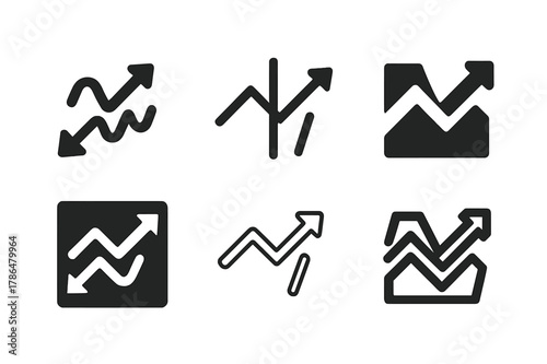 Economic Pulse Icons. Inflation and deflation. Icon set. Set Logo of Inflation and deflation: economic pulse line. harmonious logo variations of the same