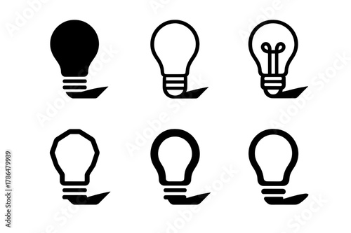 Contrasting Lightbulb Logos. Maximum contrast. Set Logo of maximum contrast: lightbulb with cast shadow. Icon set. harmonious logo variations of the same