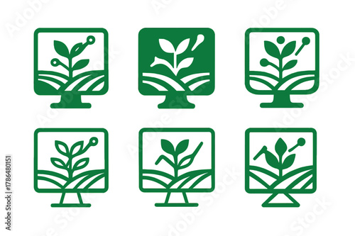 Smart Agriculture Logos. Smart agriculture solutions. Icon set. Set Logo of Smart agriculture solutions: farm analytics dashboard. harmonious logo variations