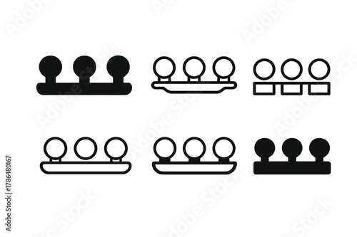 Vanity Bulb Icons. Vanity light bulb. Icon set. Set Logo of vanity light bulb: modern LED vanity lamp. harmonious logo variations of the same emblematic