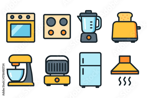 Set of kitchen appliances in modern flat style for home decor and design