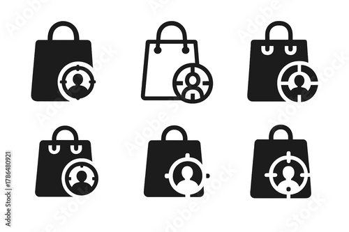 Personalized Marketing Icons. Personalization in Marketing. Icon set. Set Logo of Personalization in Marketing: retargeting ad frame with viewed product.
