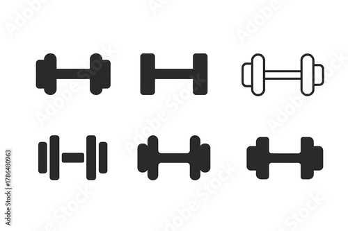 Dumbbell Logo Variations. The importance of exercise. Set Logo of the importance of exercise: dumbbell weight. Icon set. harmonious logo variations of the same