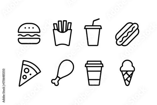 Minimalistic icons of popular fast food items